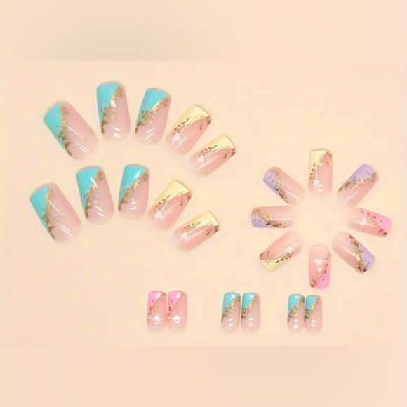 Multicolored Sparkly Square Tipped Press On Nails, Kit NIB - Picture 2 of 4